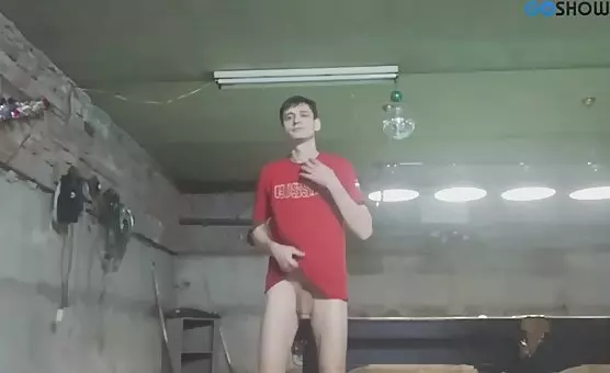 Excited Slender Guy Showers Off Hard Cock Erection